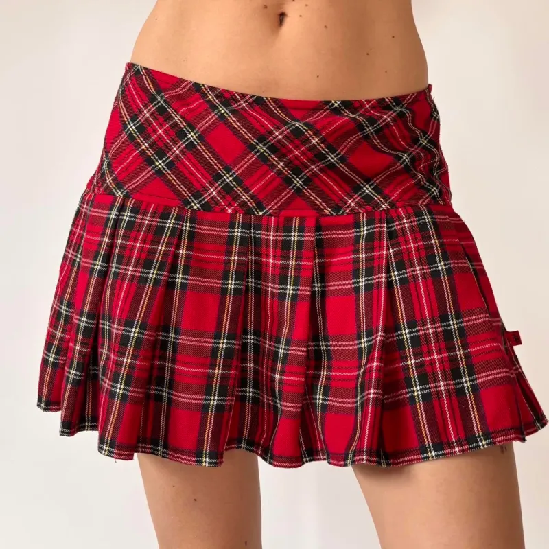 Y2K Pleated Plaid Mini Skirt (S) sold by Hazy Vintage