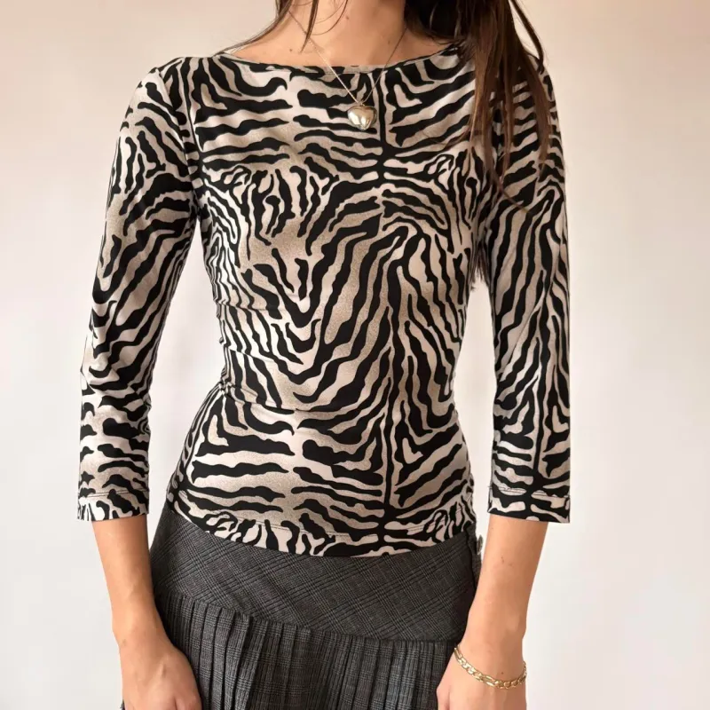 Y2K Animal Print Top (S/M) sold by Hazy Vintage