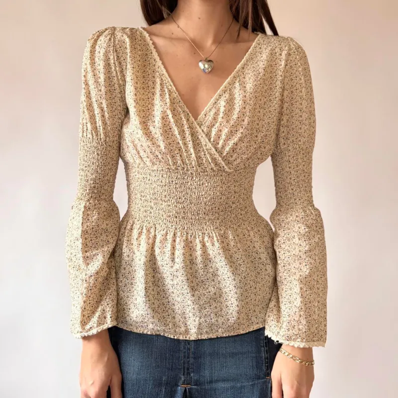 Y2K Floral Boho Longsleeve Top (S) sold by Hazy Vintage