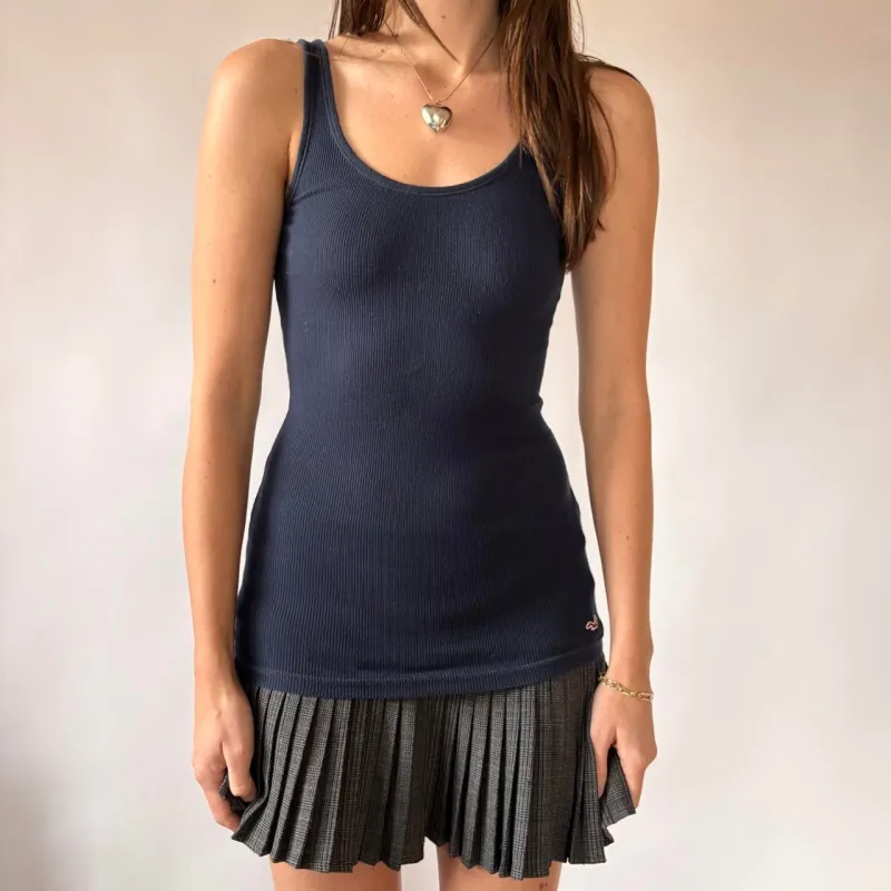 Hollister Navy Ribbed Tank Top (XS/S) sold by Hazy Vintage