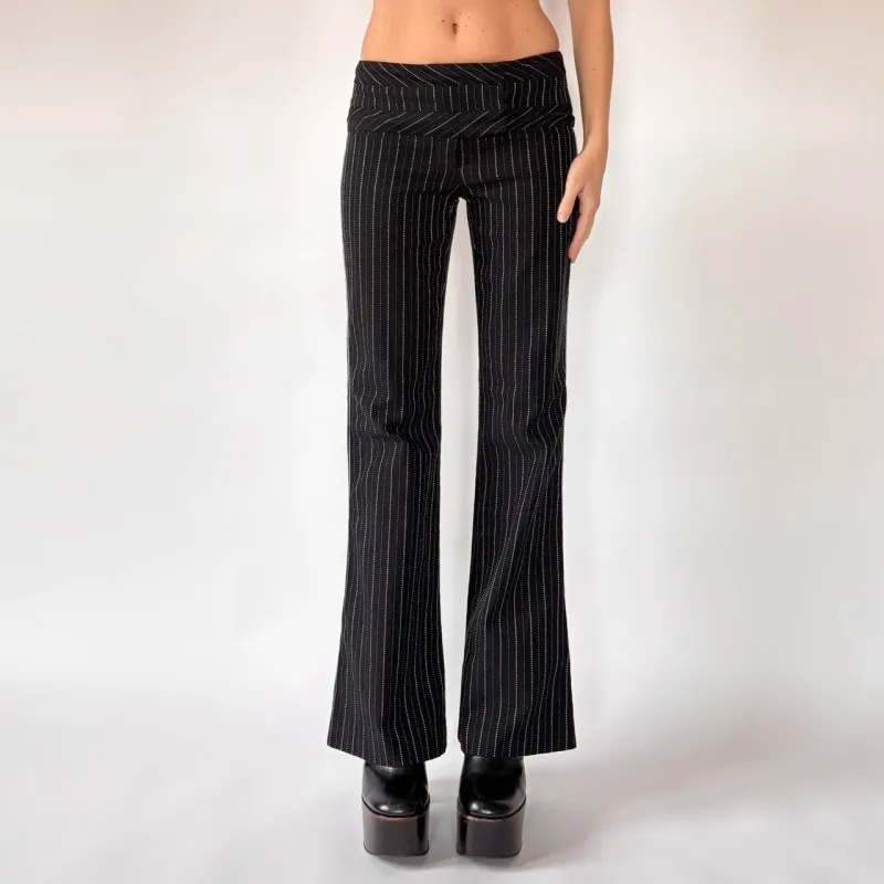 Y2K Low Rise Pinstripe Flare Pants (XS) sold by Hazy Vintage