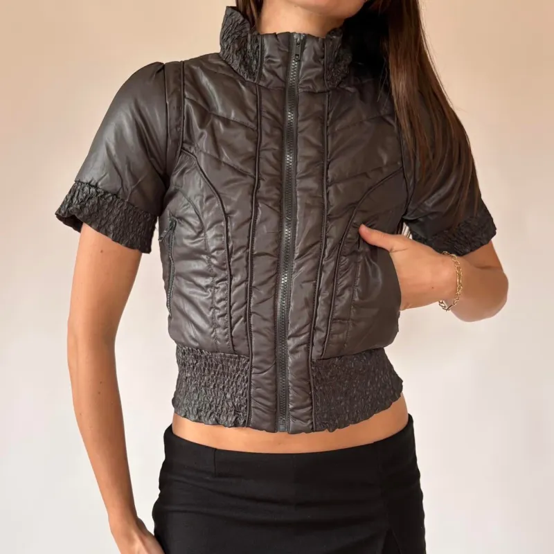 Y2K Slate Puffer Top (S) sold by Hazy Vintage