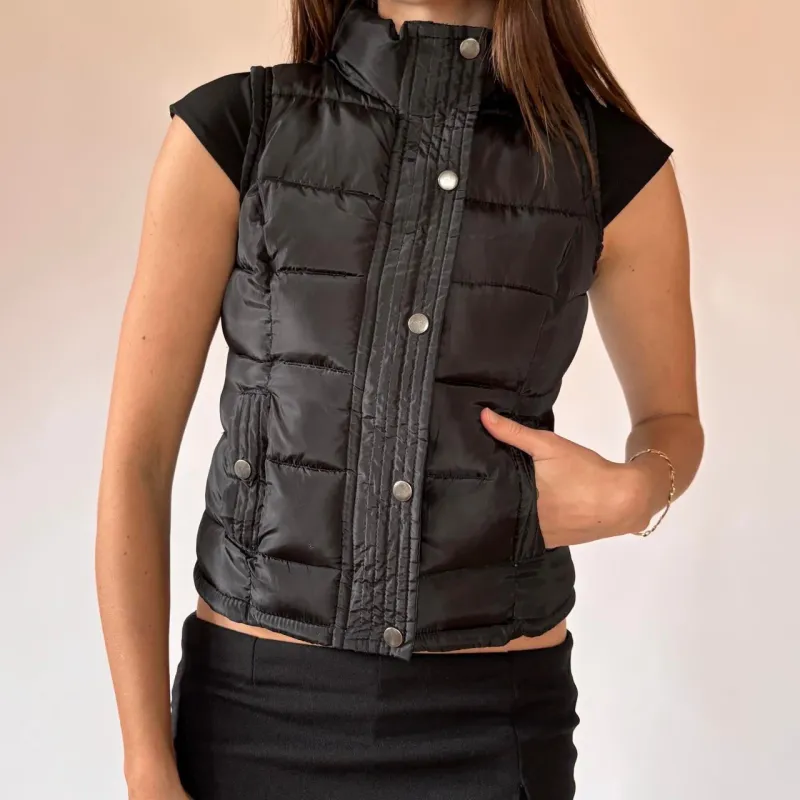 Y2K Black Puffer Vest (XS) sold by Hazy Vintage