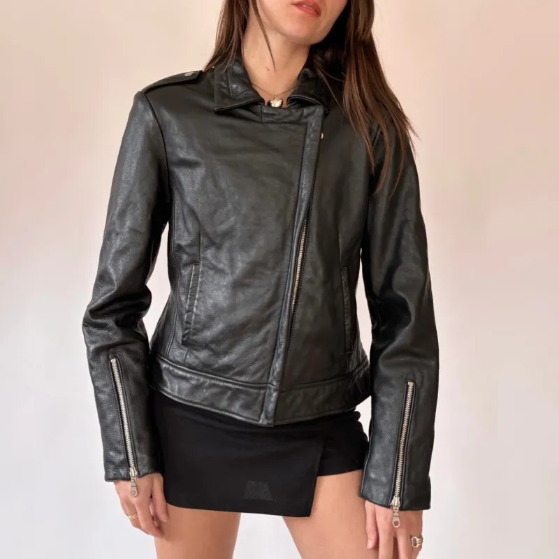 Wilson’s Leather Black Biker Jacket (M) sold by Hazy Vintage