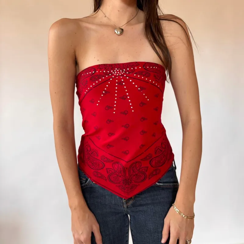 Y2K Bandana Tube Top (M) sold by Hazy Vintage