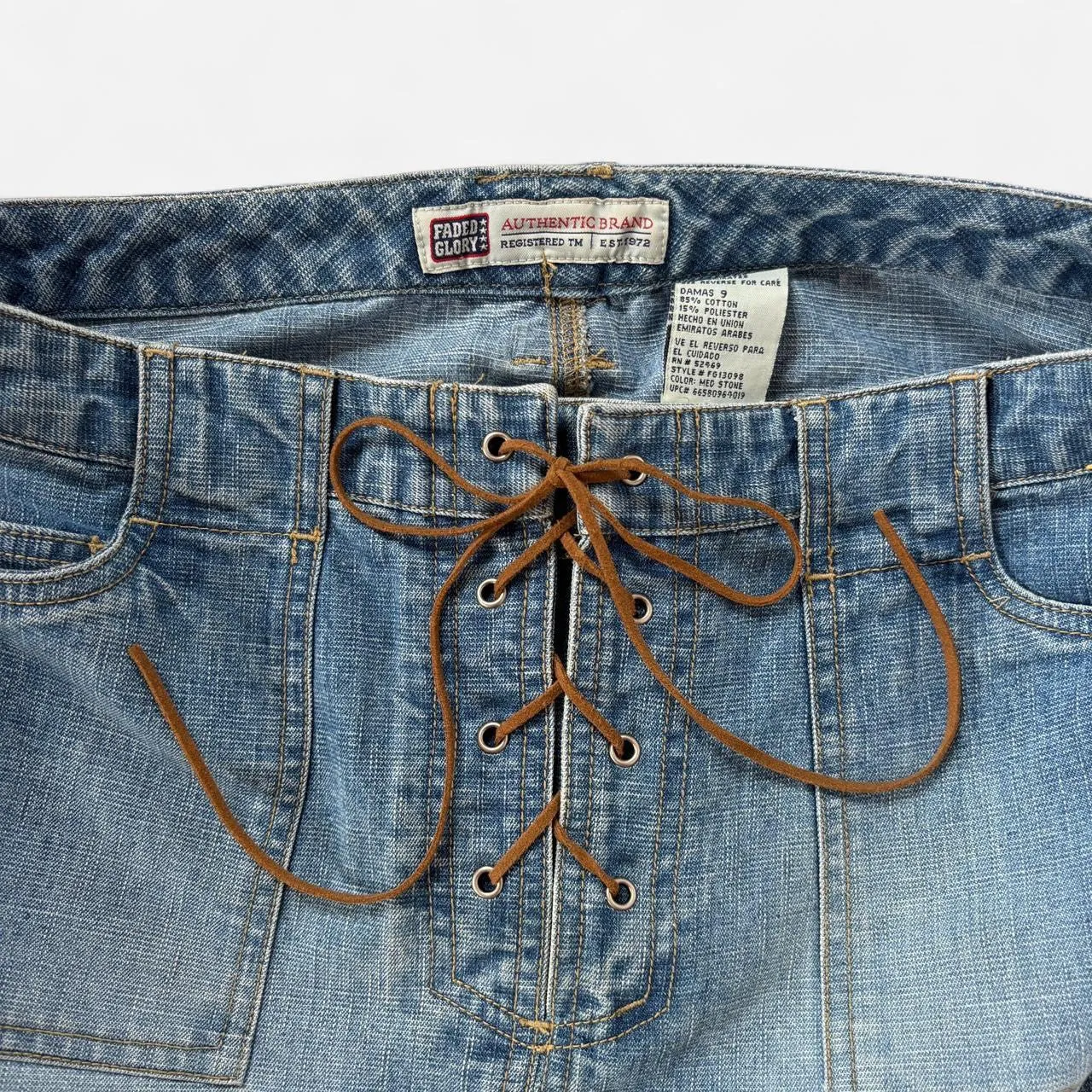 Y2K Lace Up Denim Skirt (M) sold by Hazy Vintage product image thumbnail 5