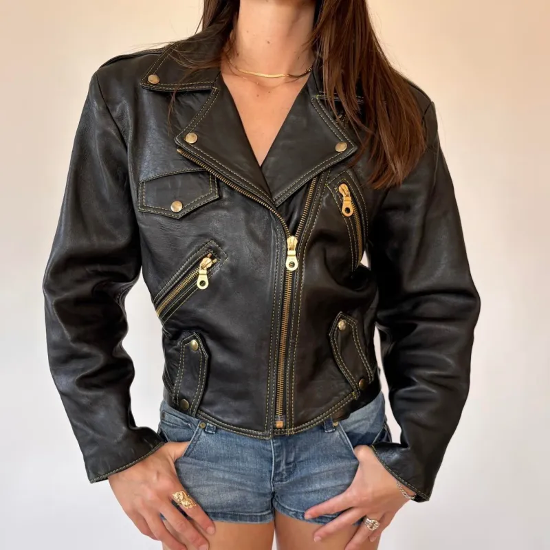 Bebe Leather Moto Jacket (M) sold by Hazy Vintage
