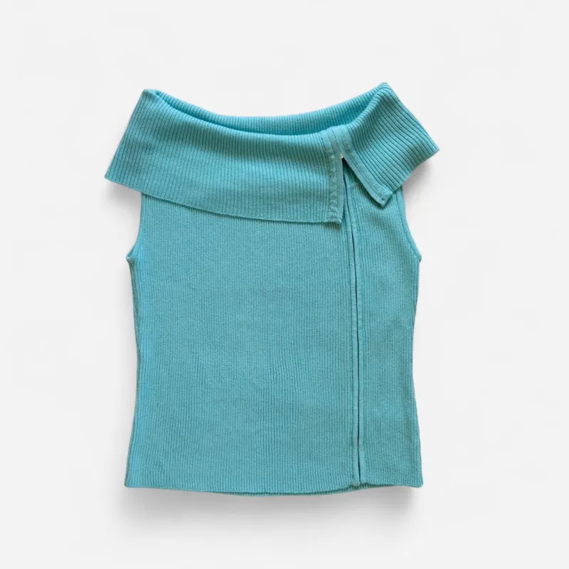 90s Aqua Rollover Top (M-1X) sold by Hazy Vintage