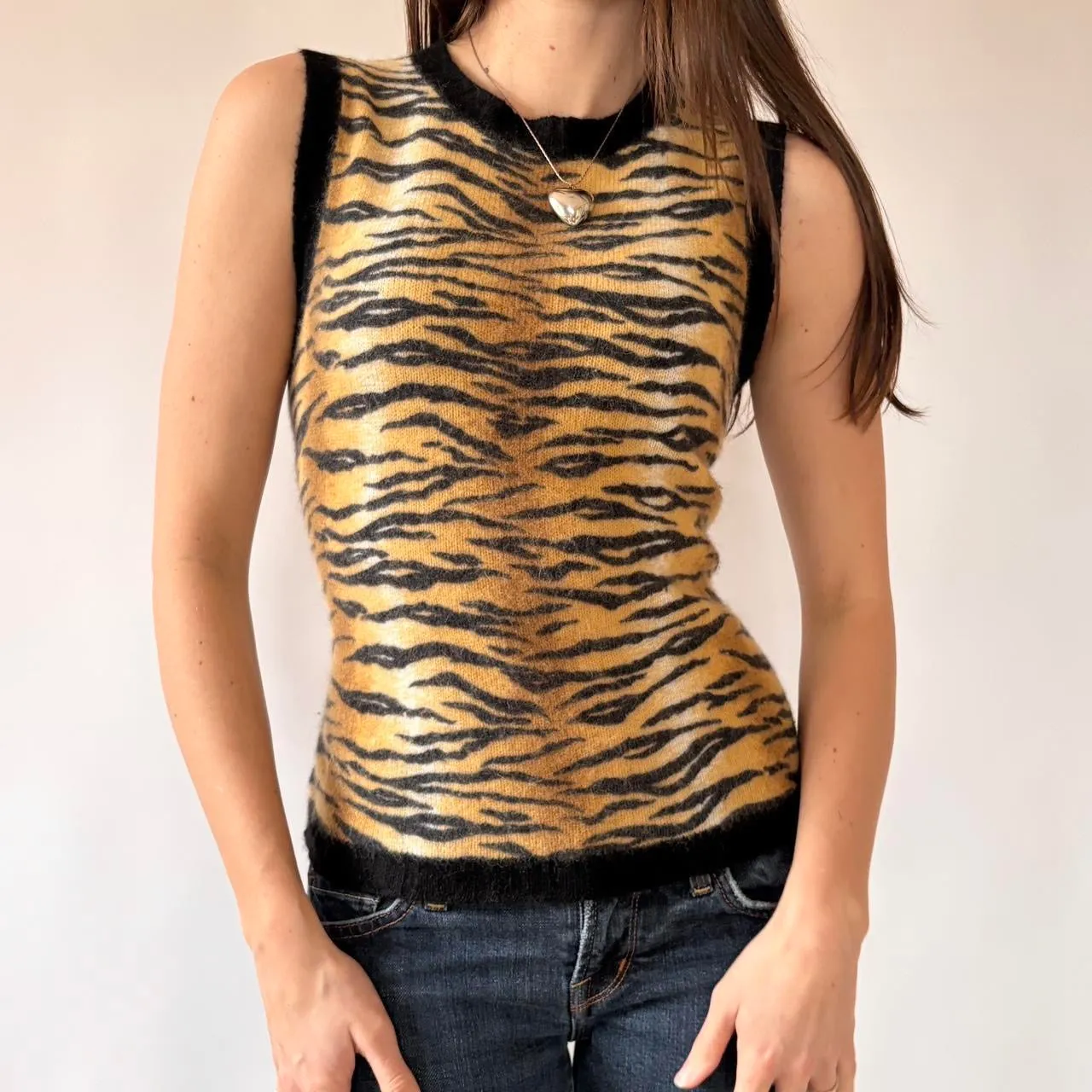 2000s Tiger Print Knit Top (S/M) sold by Hazy Vintage product image thumbnail 4