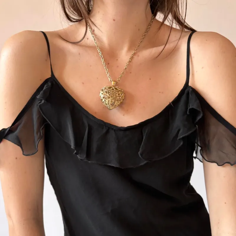 Gold Tone Puffy Heart Necklace made by Stuart Weitzman