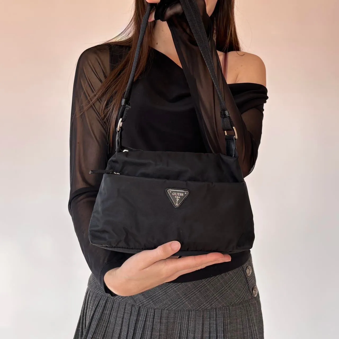 Y2K Nylon Guess Mini Bag sold by Hazy Vintage product image thumbnail 2
