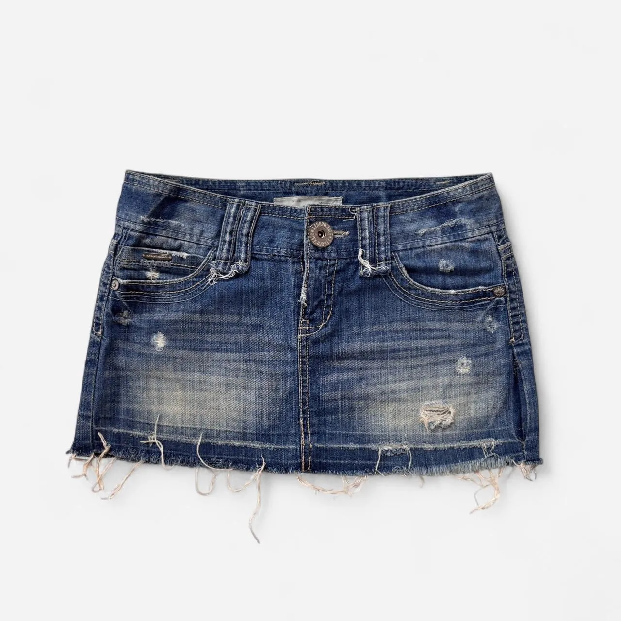 Y2K Aéropostale Low Rise Denim Mini Skirt (XS) sold by Hazy Vintage product image thumbnail 4