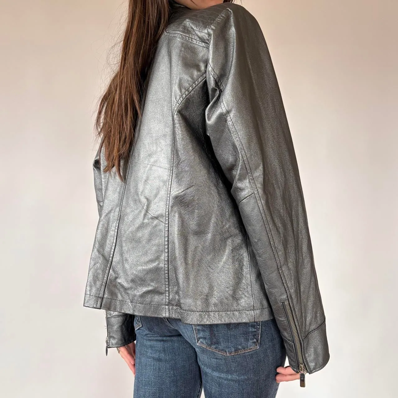 Chrome Genuine Leather Moto Jacket (XL/1X) sold by Hazy Vintage product image thumbnail 5