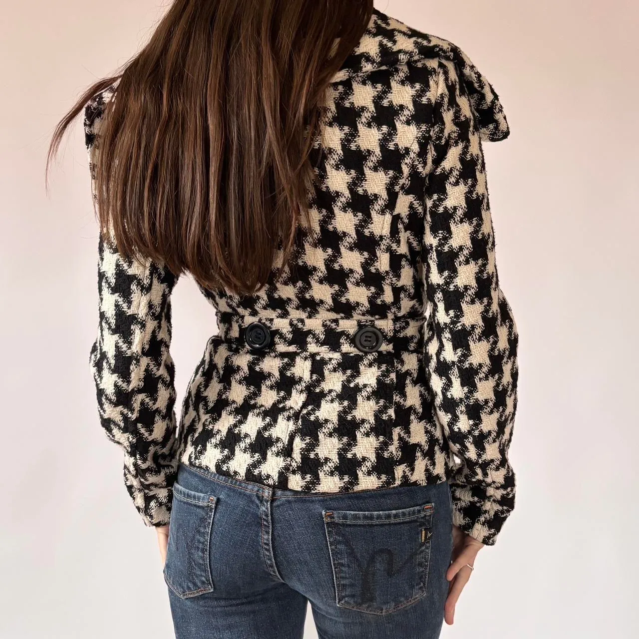 Y2K Houndstooth Belted Coat (XS/S) sold by Hazy Vintage product image thumbnail 4