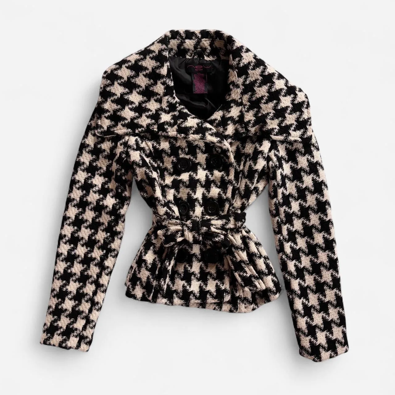Y2K Houndstooth Belted Coat (XS/S) sold by Hazy Vintage product image thumbnail 2