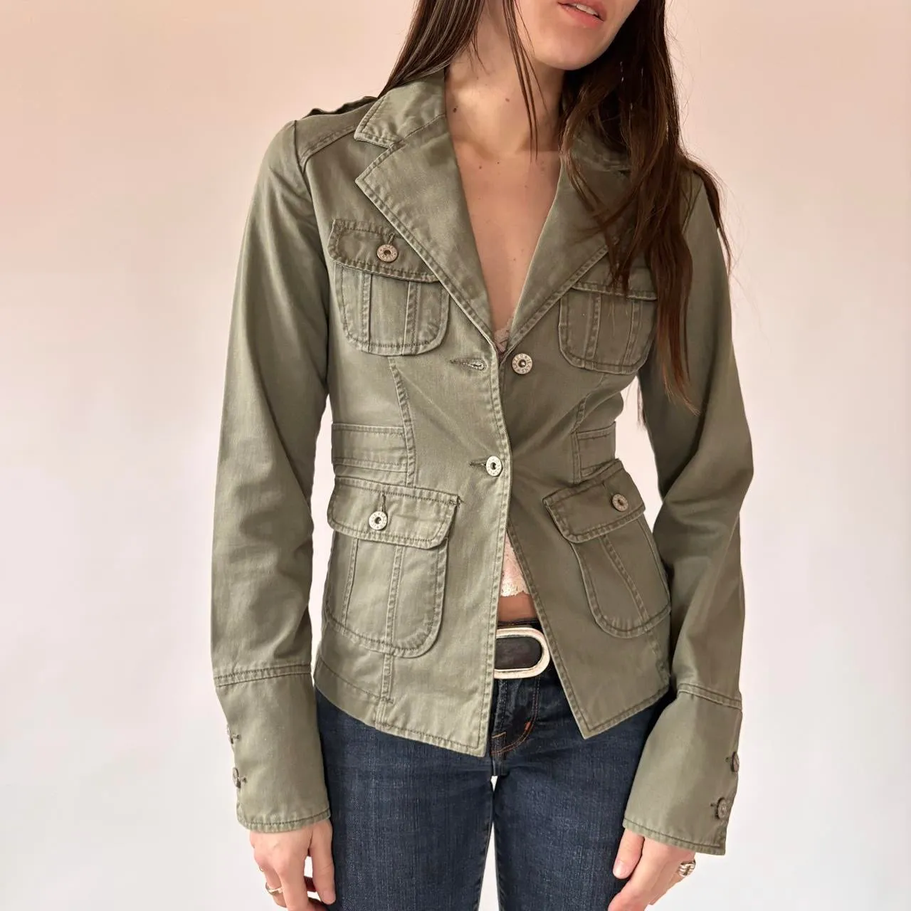 Y2K Military Style Cargo Jacket (S) sold by Hazy Vintage