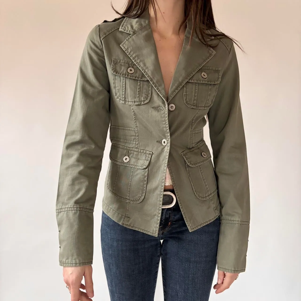 Y2K Military Style Cargo Jacket (S) sold by Hazy Vintage product image thumbnail 3