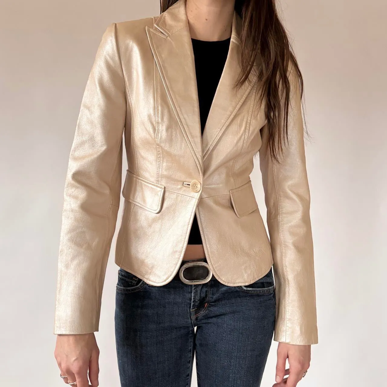 2000s Champagne Genuine Leather Blazer (XS/S) sold by Hazy Vintage product image thumbnail 3