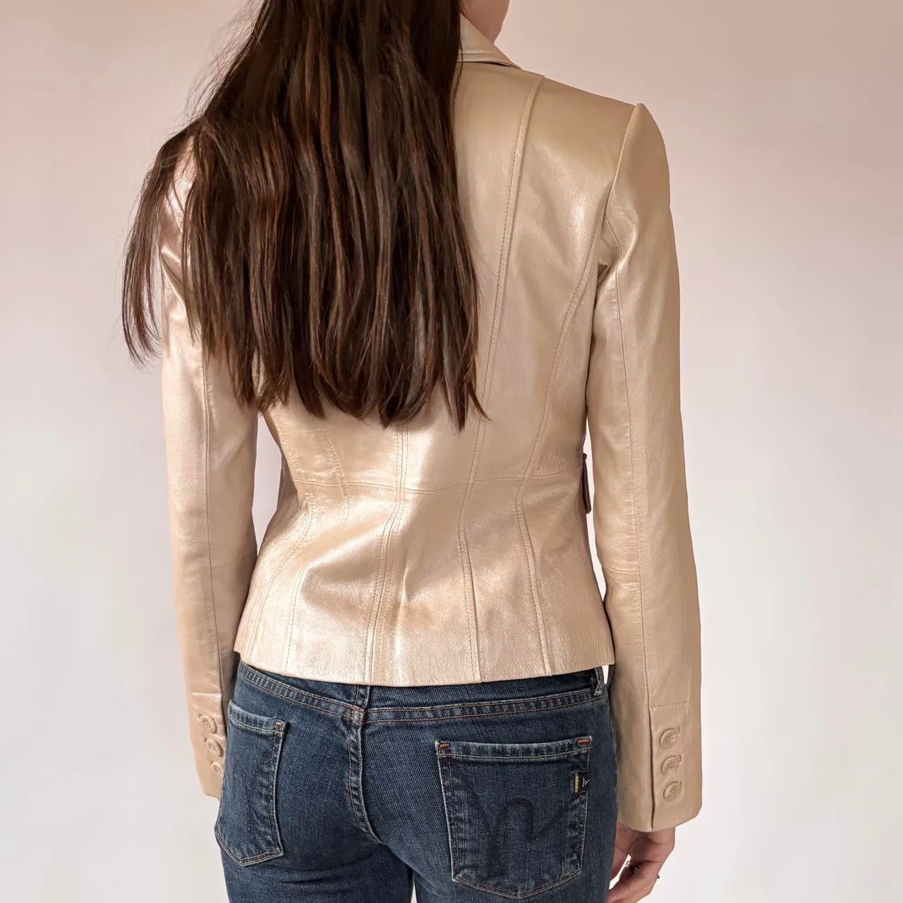 2000s Champagne Genuine Leather Blazer (XS/S) sold by Hazy Vintage product image thumbnail 2