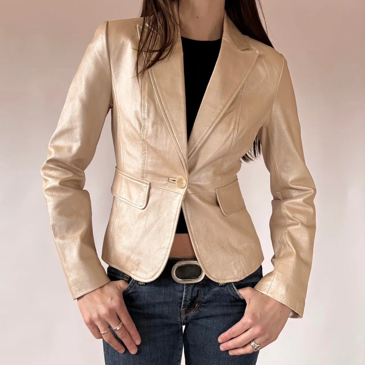 2000s Champagne Genuine Leather Blazer (XS/S) sold by Hazy Vintage product image thumbnail 5
