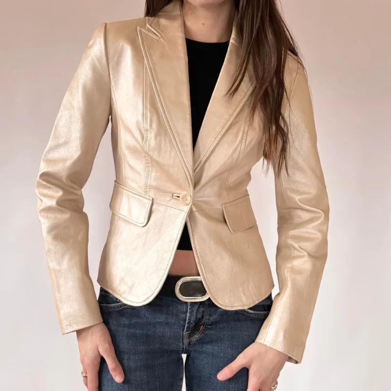 2000s Champagne Genuine Leather Blazer (XS/S) made by Stuart Weitzman