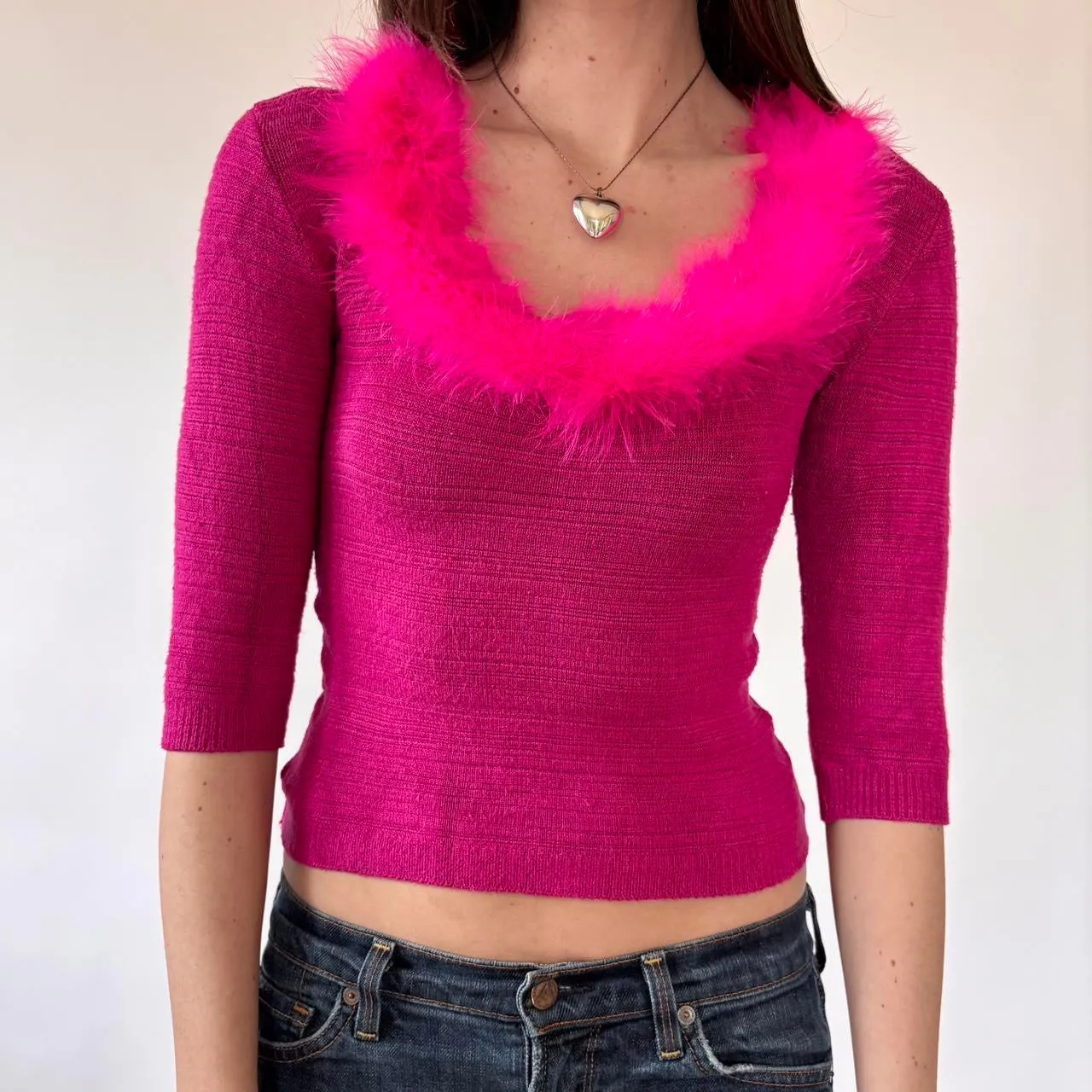 Y2K Frederick’s of Hollywood Pink Boa Top (S/M) sold by Hazy Vintage