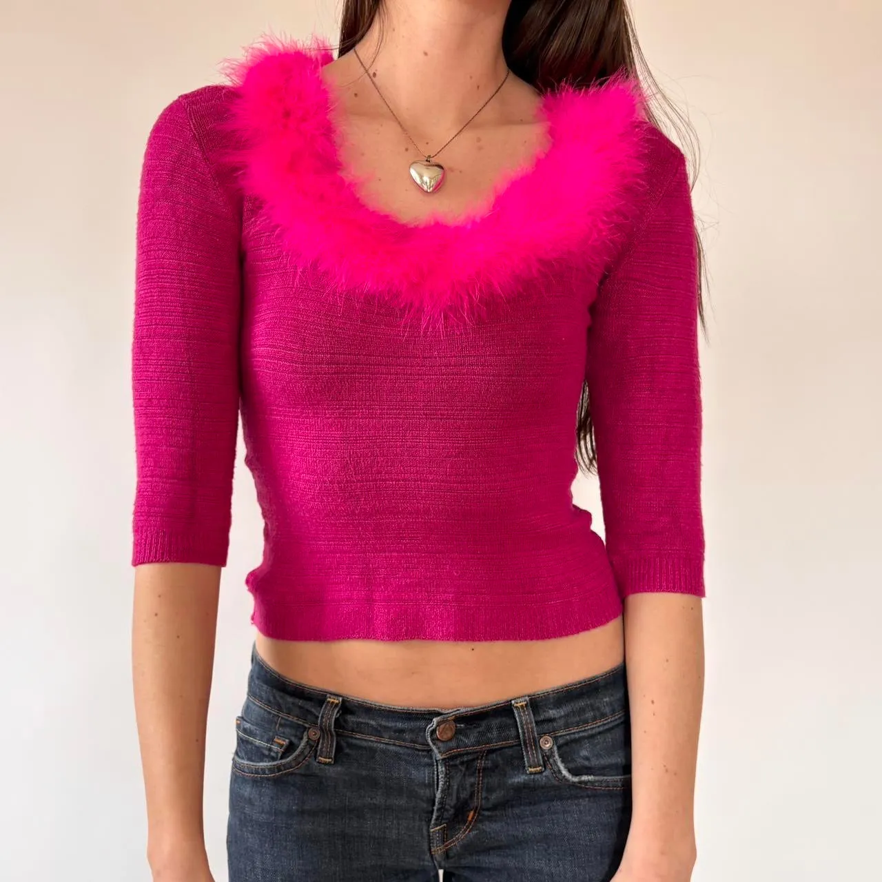 Y2K Frederick’s of Hollywood Pink Boa Top (S/M) sold by Hazy Vintage product image thumbnail 4