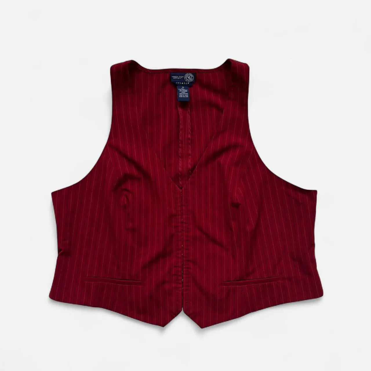 90s Crimson Pinstripe Vest (2X) sold by Hazy Vintage