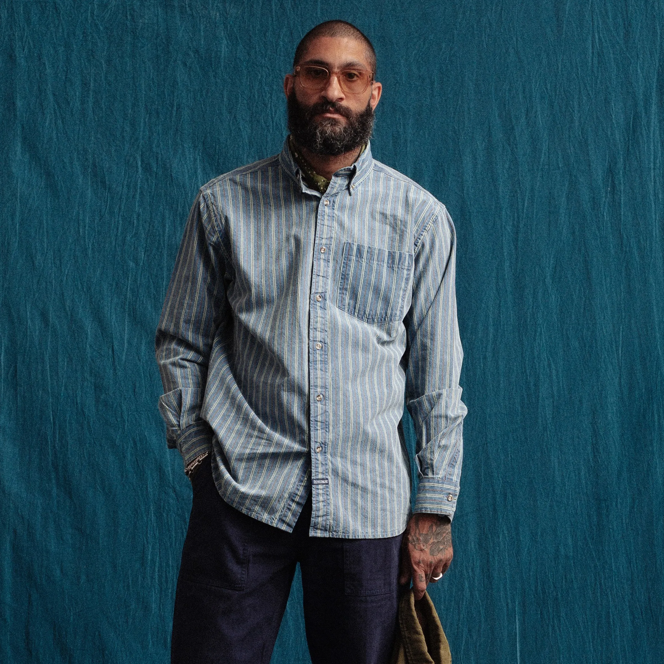 VINTAGE B.D STRIPED DENIM SHIRT - WASHED BLUE sold by Dubbleware product image thumbnail 2