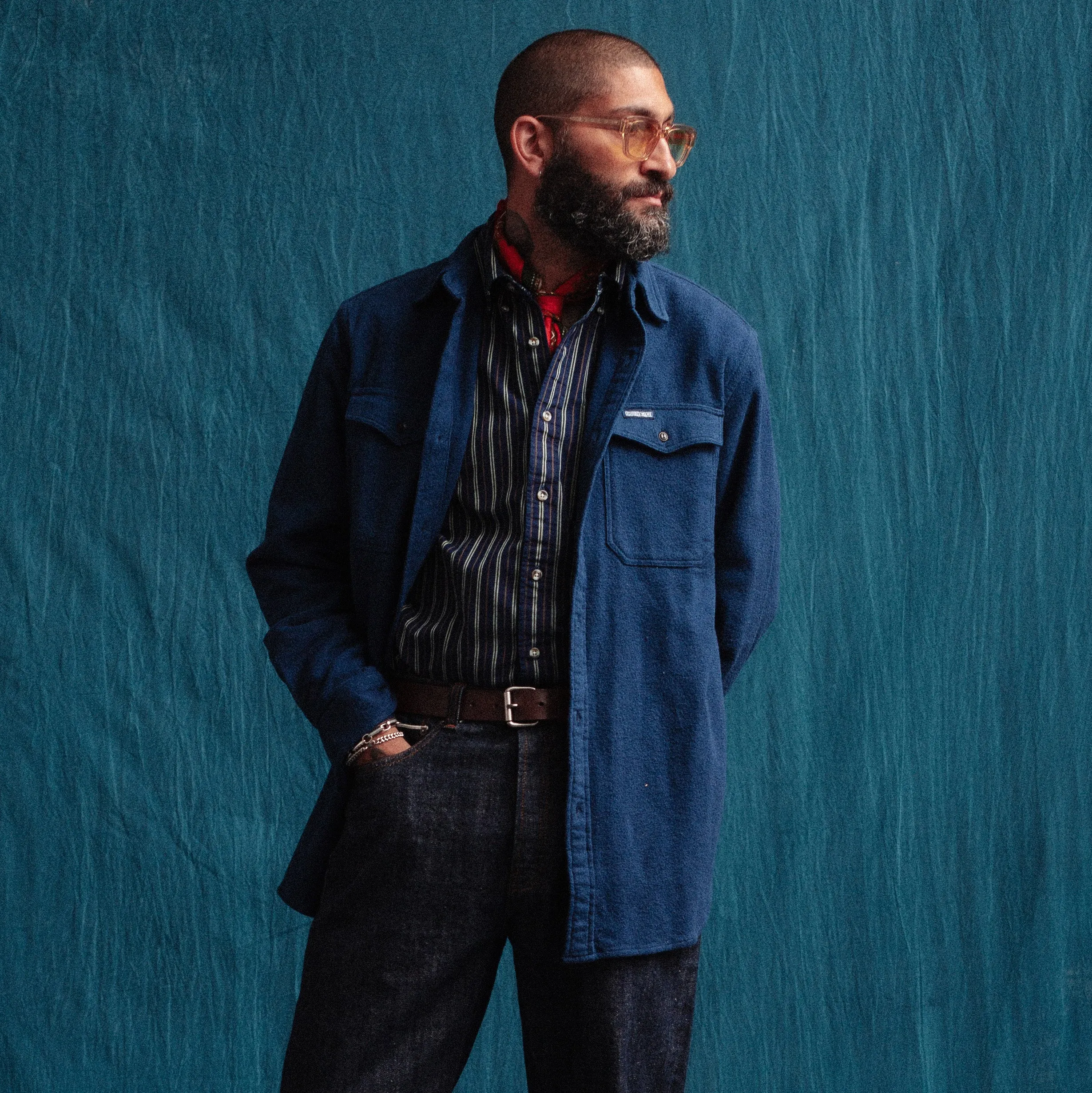 NOTCHED POCKET HEAVY FLANNEL OVERSHIRT - NAVY sold by Dubbleware product image thumbnail 2