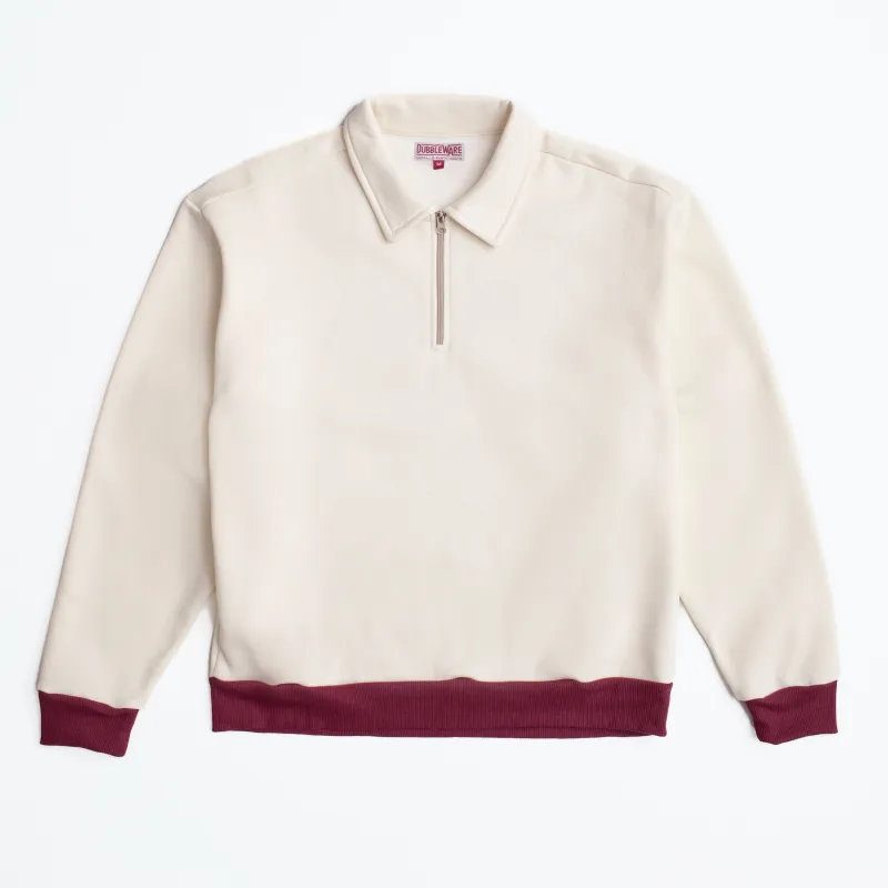 CONTRAST QUARTER ZIP SWEATER - ECRU / BURGUNDY sold by Dubbleware