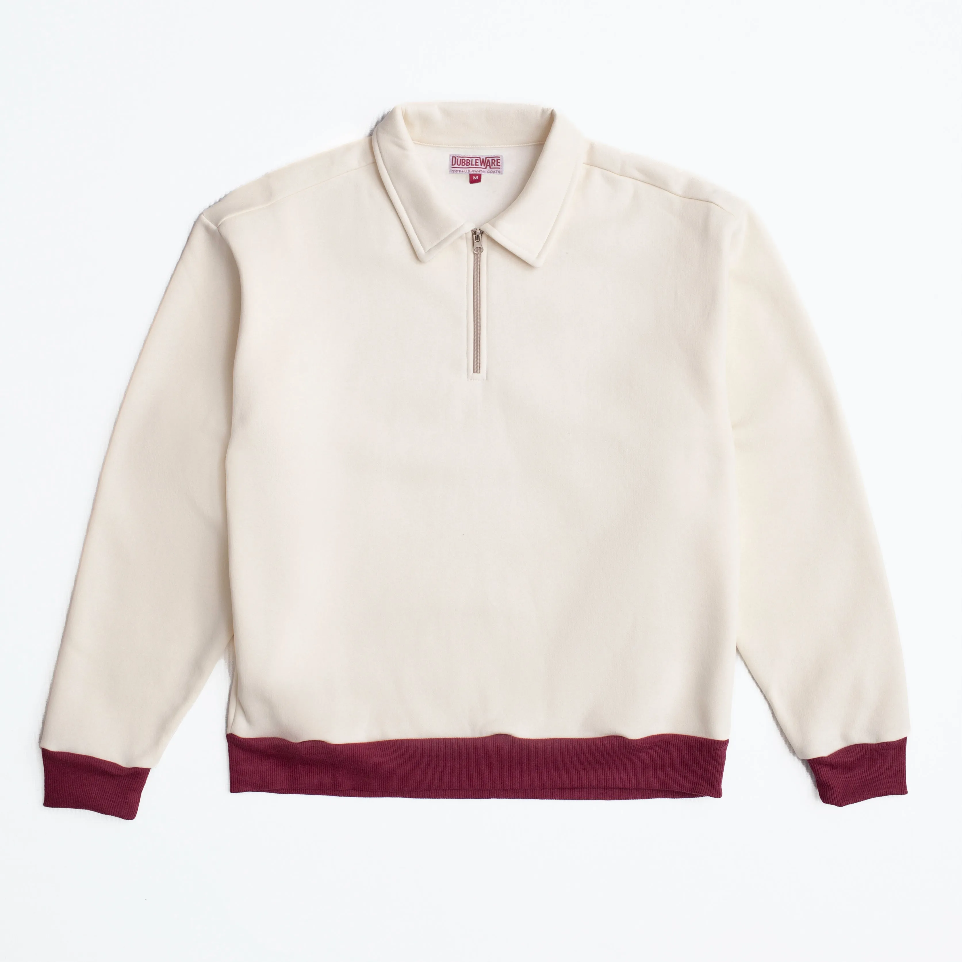 CONTRAST QUARTER ZIP SWEATER - ECRU / BURGUNDY sold by Dubbleware