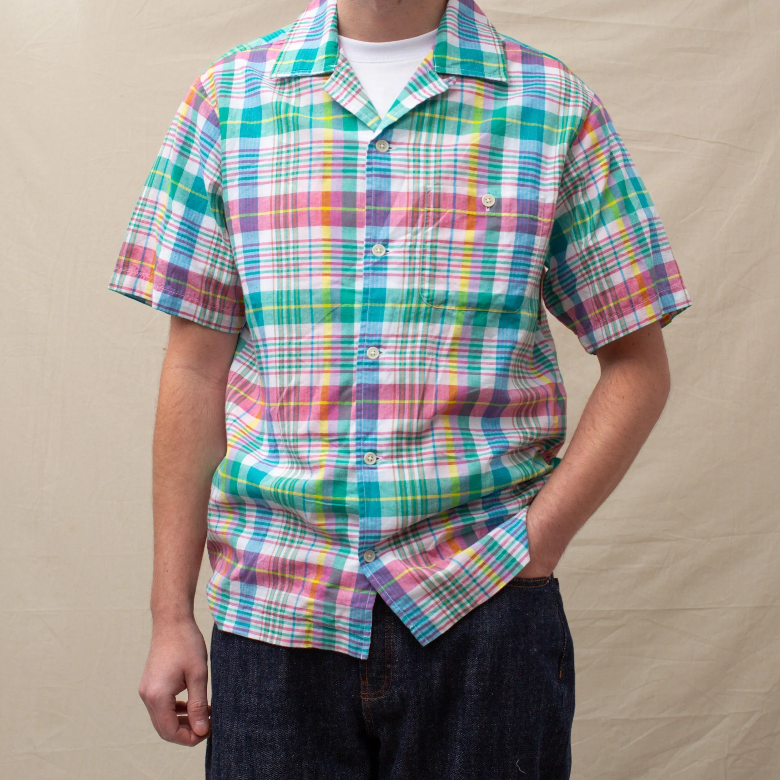 QUINCY MADRAS CAMP SHIRT - GREEN / PINK CHECK sold by Dubbleware product image thumbnail 4