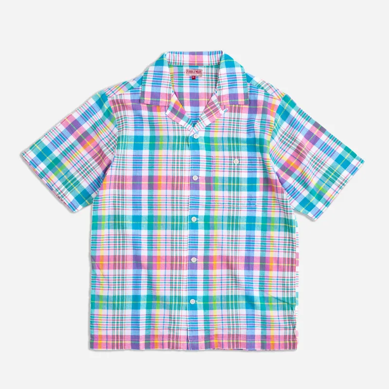 QUINCY MADRAS CAMP SHIRT - GREEN / PINK CHECK sold by Dubbleware