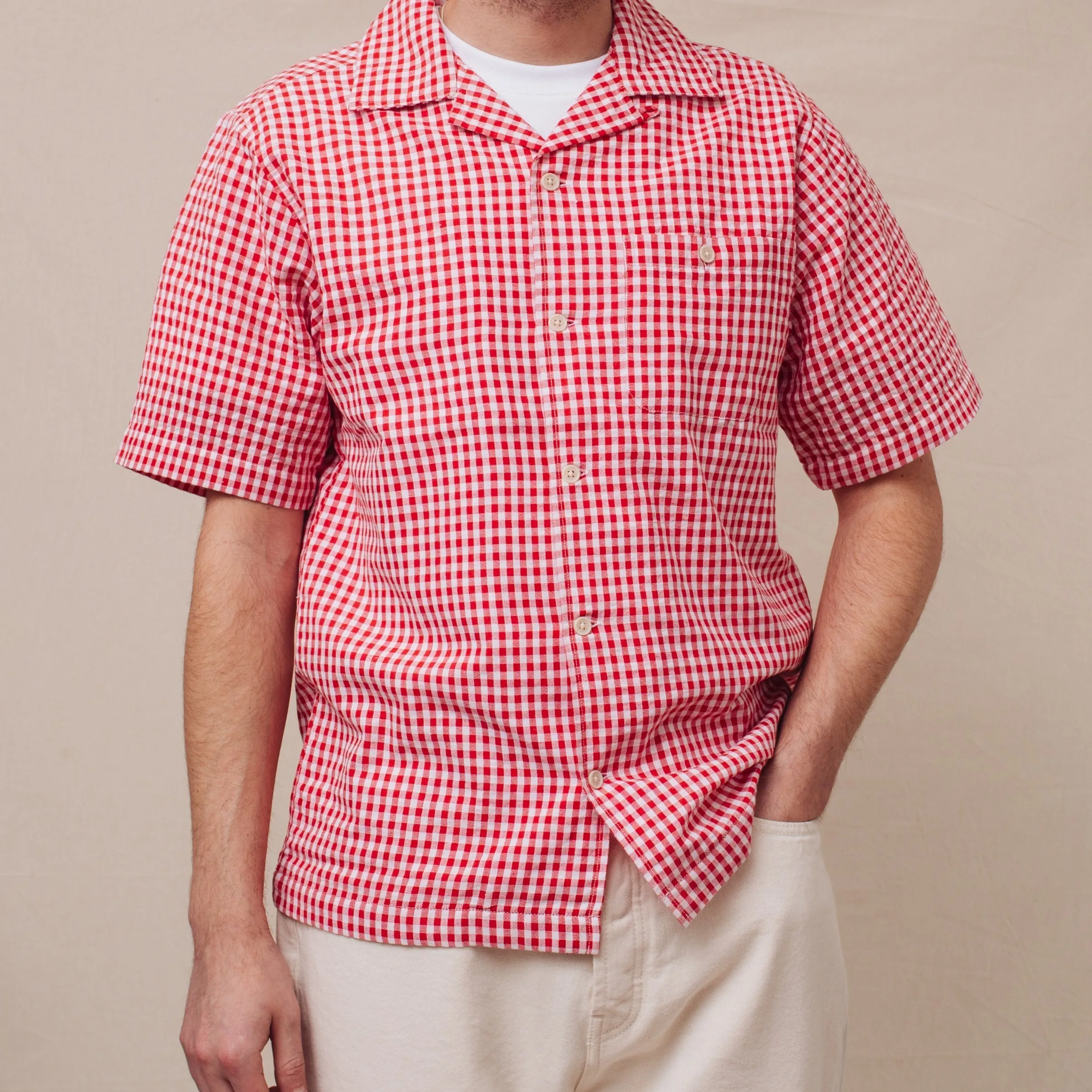 QUINCY SEERSUCKER CAMP SHIRT - RED CHECK sold by Dubbleware product image thumbnail 4