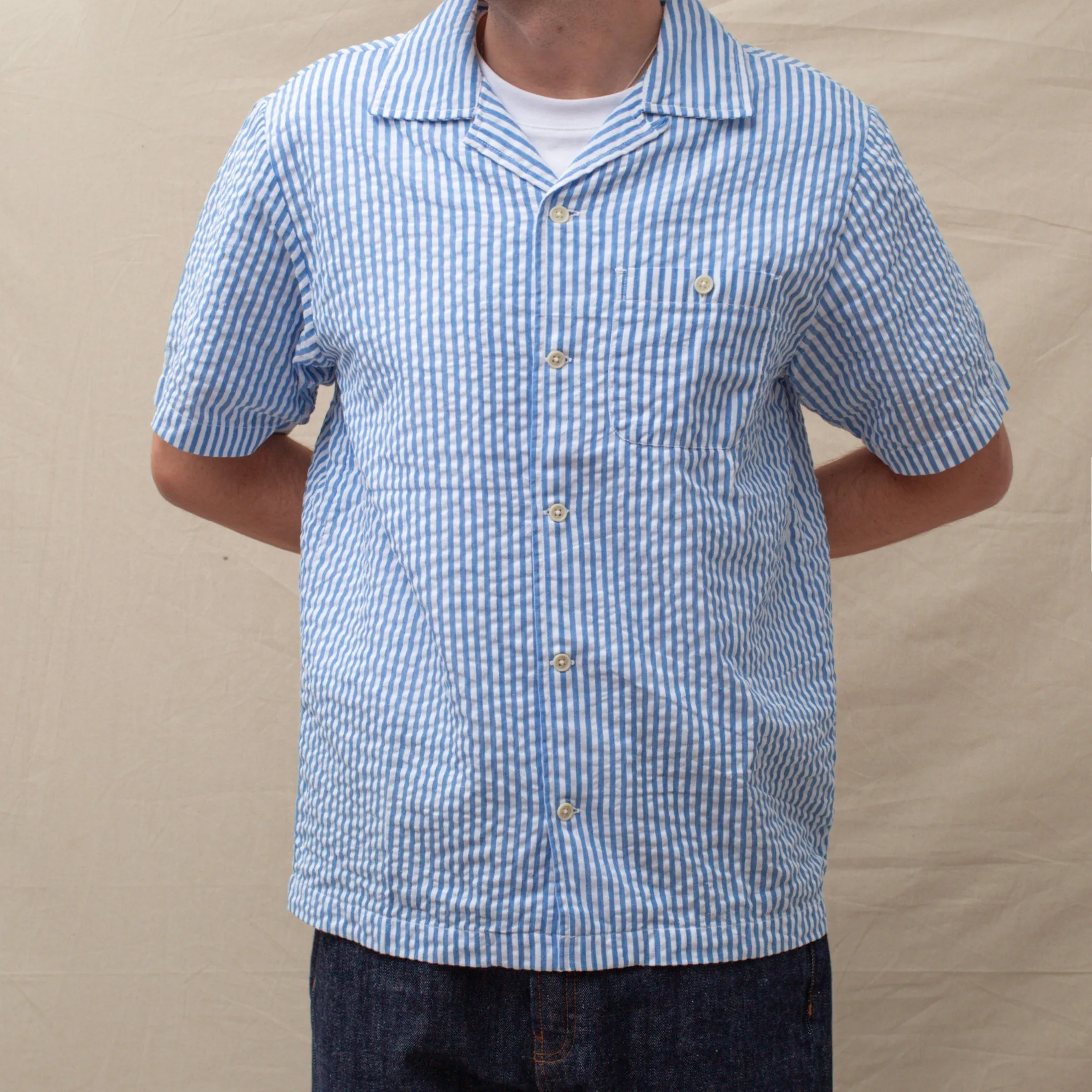 QUINCY SEERSUCKER CAMP SHIRT - NAVY STRIPE sold by Dubbleware product image thumbnail 4