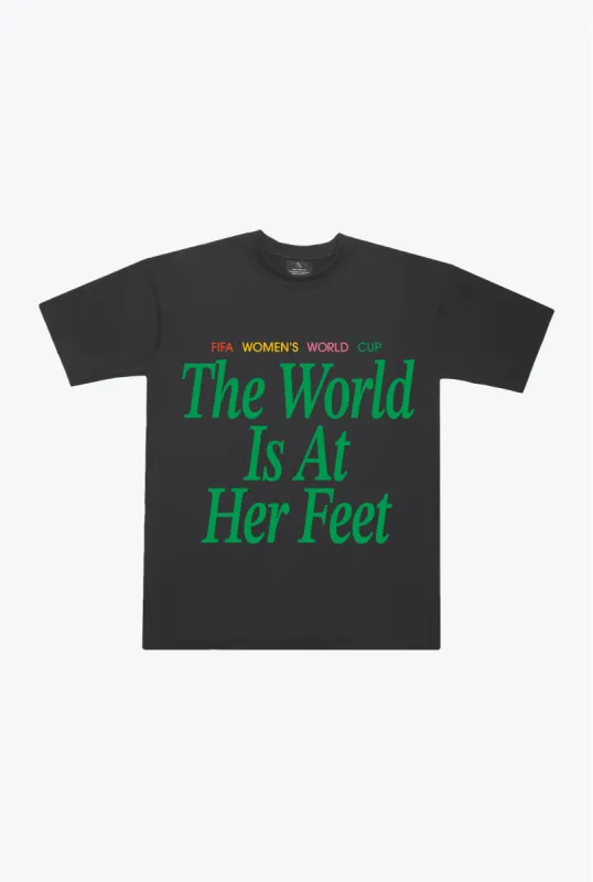 The World is at Her Feet Heavyweight T-Shirt - Washed Black sold by Peace-Collective