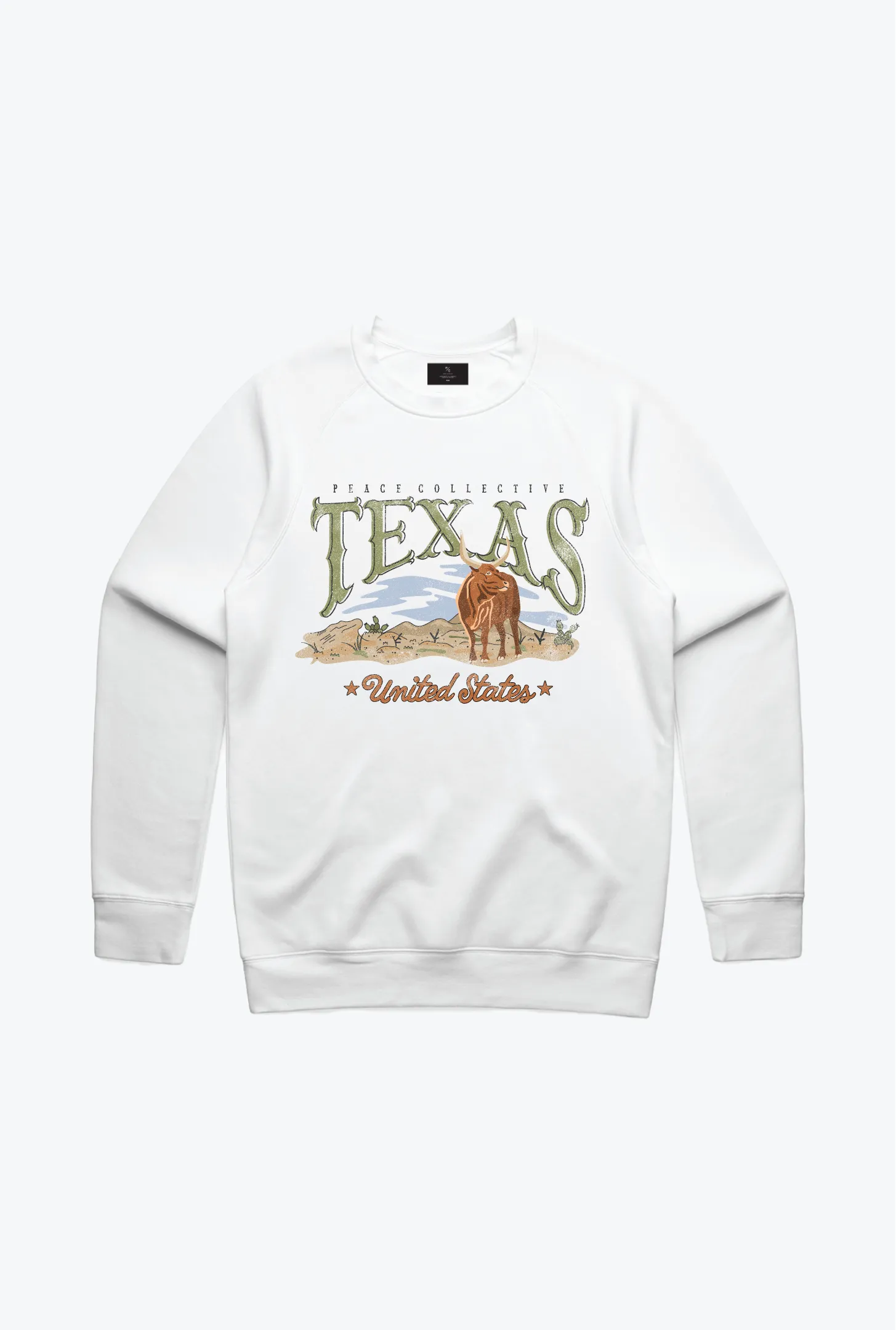 Texas Longhorn Cattle Vintage Crewneck - White sold by Peace-Collective
