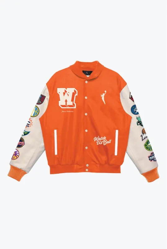 Women Run the Court Letterman Jacket - Orange/Ivory sold by Peace-Collective