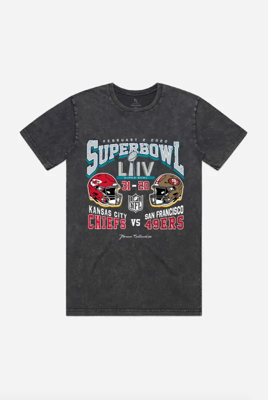 Super Bowl LIV: Kansas City Chiefs vs San Francisco 49ers Garment Dyed Heavyweight T-Shirt - Black sold by Peace-Collective