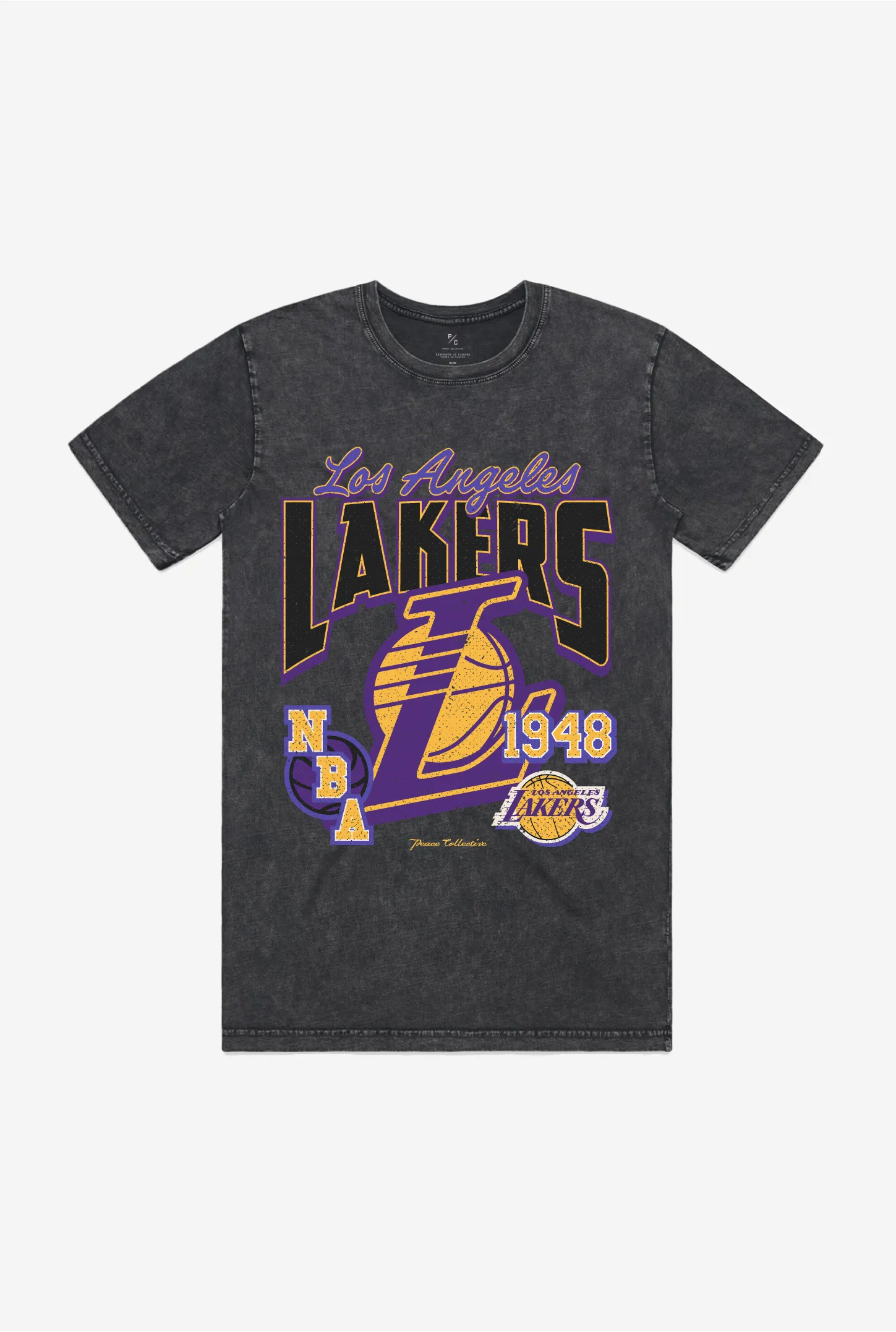 Los Angeles Lakers Stonewash T-Shirt - Black sold by Peace-Collective