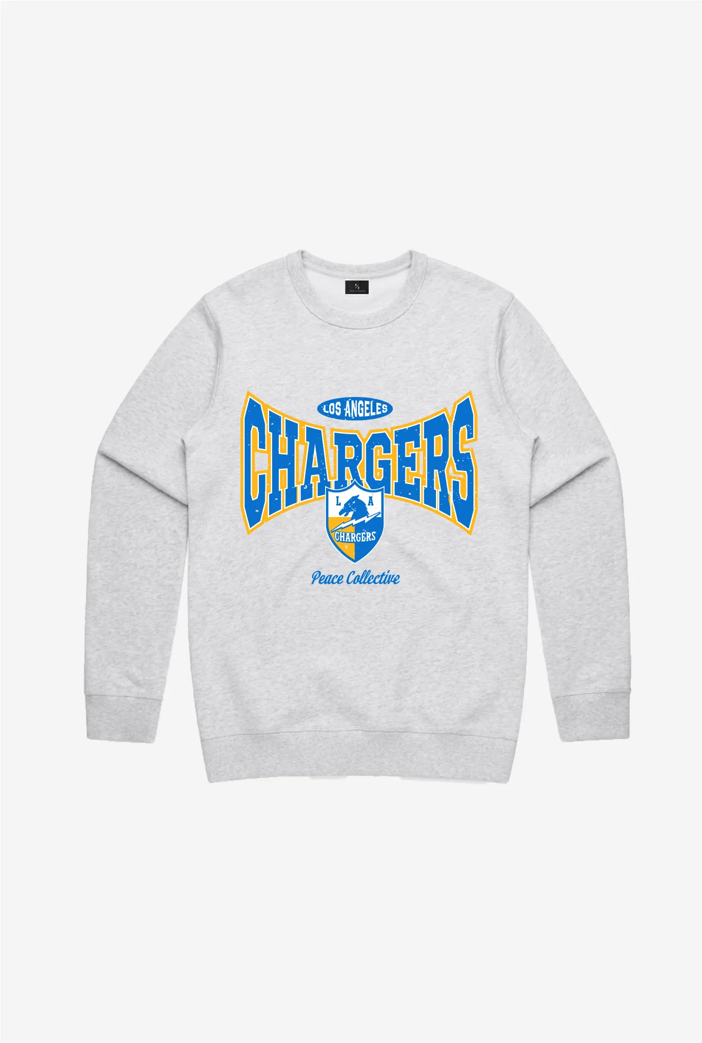 Los Angeles Chargers Washed Graphic Crewneck - Ash sold by Peace-Collective