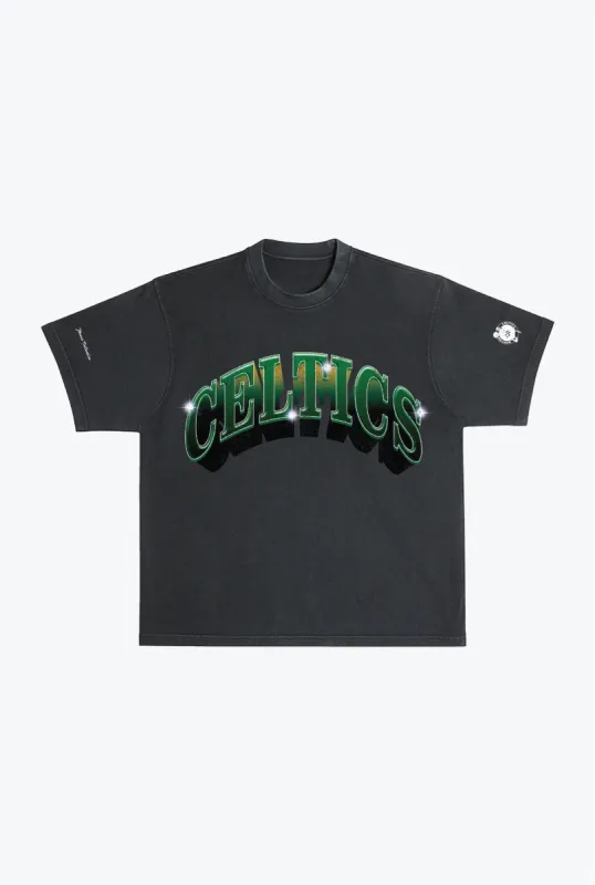 Boston Celtics Graffiti Pigment Dye Heavyweight T-Shirt - Black sold by Peace-Collective