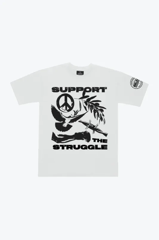 P/C x Belal Muhammad "Support the Struggle" Heavyweight T-Shirt - White sold by Peace-Collective