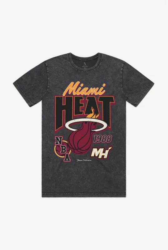 Miami Heat Stonewash T-Shirt - Black made by Peace-Collective