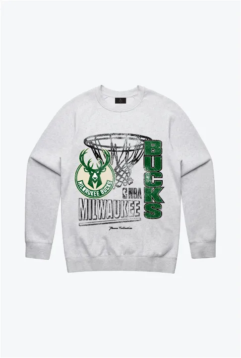 Milwaukee Bucks Basketball Net Crewneck - Ash sold by Peace-Collective