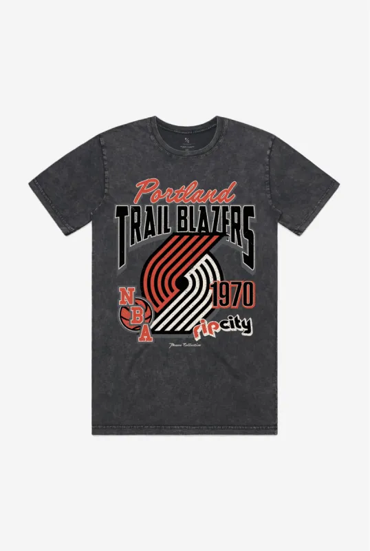 Portland Trail Blazers Stonewash T-Shirt - Black sold by Peace-Collective