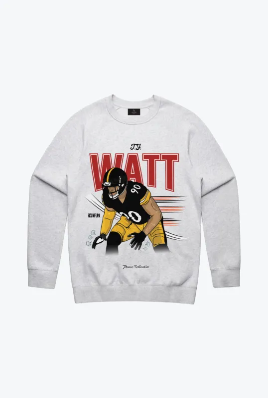 T.J. Watt Crewneck - Ash sold by Peace-Collective