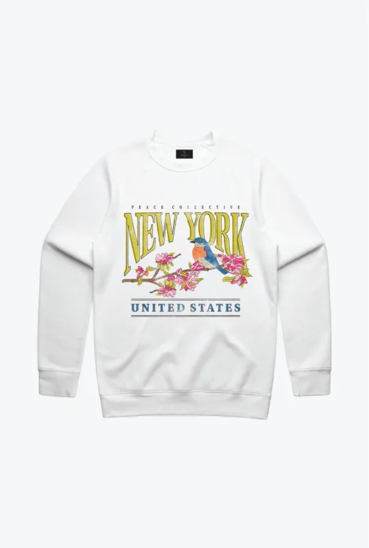 New York Bluebird Vintage Crewneck - White sold by Peace-Collective