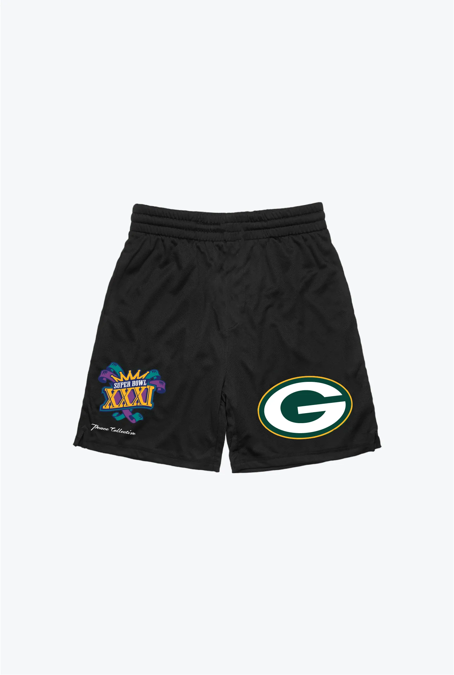 Green Bay Packers Super Bowl XXXI Mesh Shorts - Black sold by Peace-Collective
